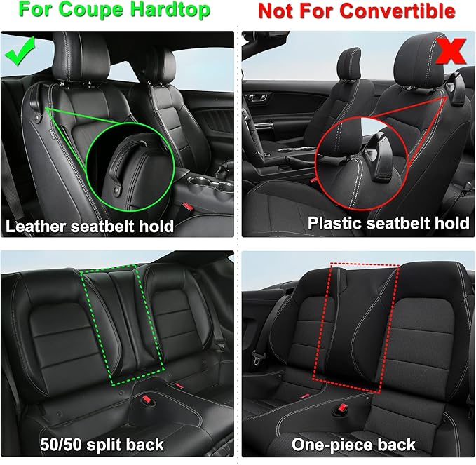 GIANT PANDA Customized Full Set Car Seat Covers Fit Ford Mustang Coupe Hardtop 2015 2016 2017 2018 2019 2020 2021 2022 2023 2024 2025 2026- (Black+Blue)