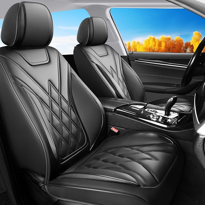 Santa Fe Seat Covers Custom Fit for Hyundai Santa Fe 2007-2026 (Only 5-Seat Version) - Full Set Premium Leather, Waterproof, All-Weather, Airbag Compatible, Car Seat Protectors (Black)