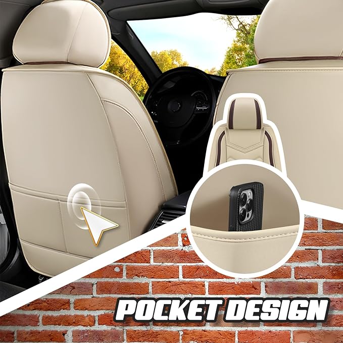 Car Seat Covers for KIA Sedona 2003-2021, Premium Nappa Leather Car Seat Cover, Stylish Sport Seat Covers， Automobile Seat Cover Sets.(Standard 5 Seats/Beige)