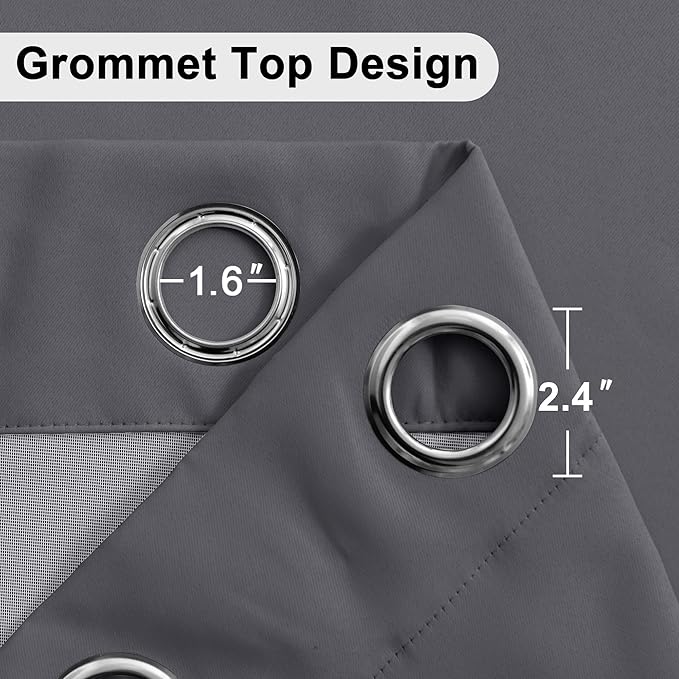 XWZO 100% Blackout Curtains 84 Inches Long - Heat and Full Light Blocking, Thermal Insulated Window Panels with Grommets for Bedroom/Nursery with Tiebacks, Dark Grey, W38 x L84, Set of 2 Draperies