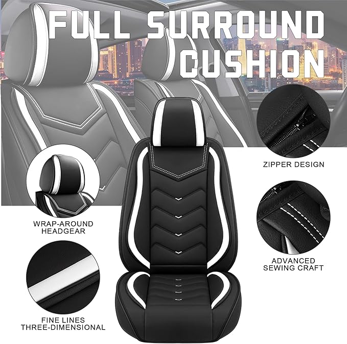 CTDS Car Seat Covers for Chevy Malibu 2000-2026, Stylish Sport Seat Cover, Premium Nappa Leather Car Seat Cover. Automobile Seat Covers Sets.(Standard 2 Seats/Black White)