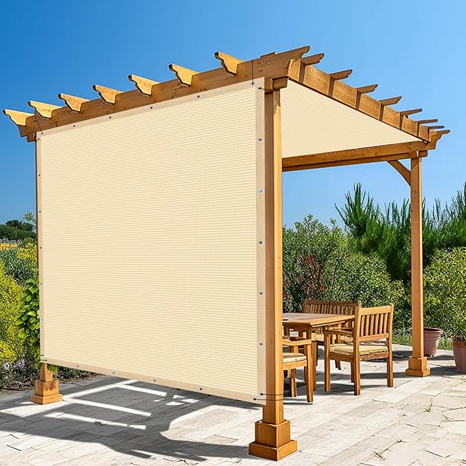 Amagenix 90% Pergola Shade Cover 6' X 9' Sun Shade Cloth with Grommets for Outdoor Garden Patio Porch, Commercial Grade 200 GSM - Cable Zip Ties Included (We Customized) GN108, Wheat
