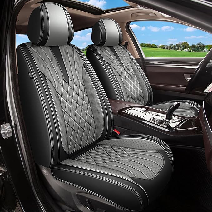Front Pair Car Seat Covers for Subaru Outback SUV 2010-2025 2026 - Breathable Perforated Leather Seat Cover - for Subaru Outback Accessories - Black&Grey