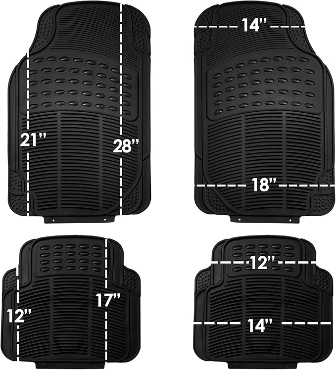 FH Group Automotive Floor Mats - Heavy-Duty Rubber, All Weather Protection Universal Fit Full Set Floor Mats and Cargo Mat, Climaproof, Semi Custom Trimmable for Most Cars, Sedan, SUV, Truck, Black