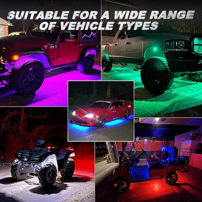 12Pods Heavy Duty Aluminum RGB LED Rock Lights for Trucks Pickup Jeep UTV ATV SXS Off-Road with APP/RF Remote, Segmented IP67 Waterproof Multicolor Underglow Accent Light 12V Plug and Play&Pre Wired
