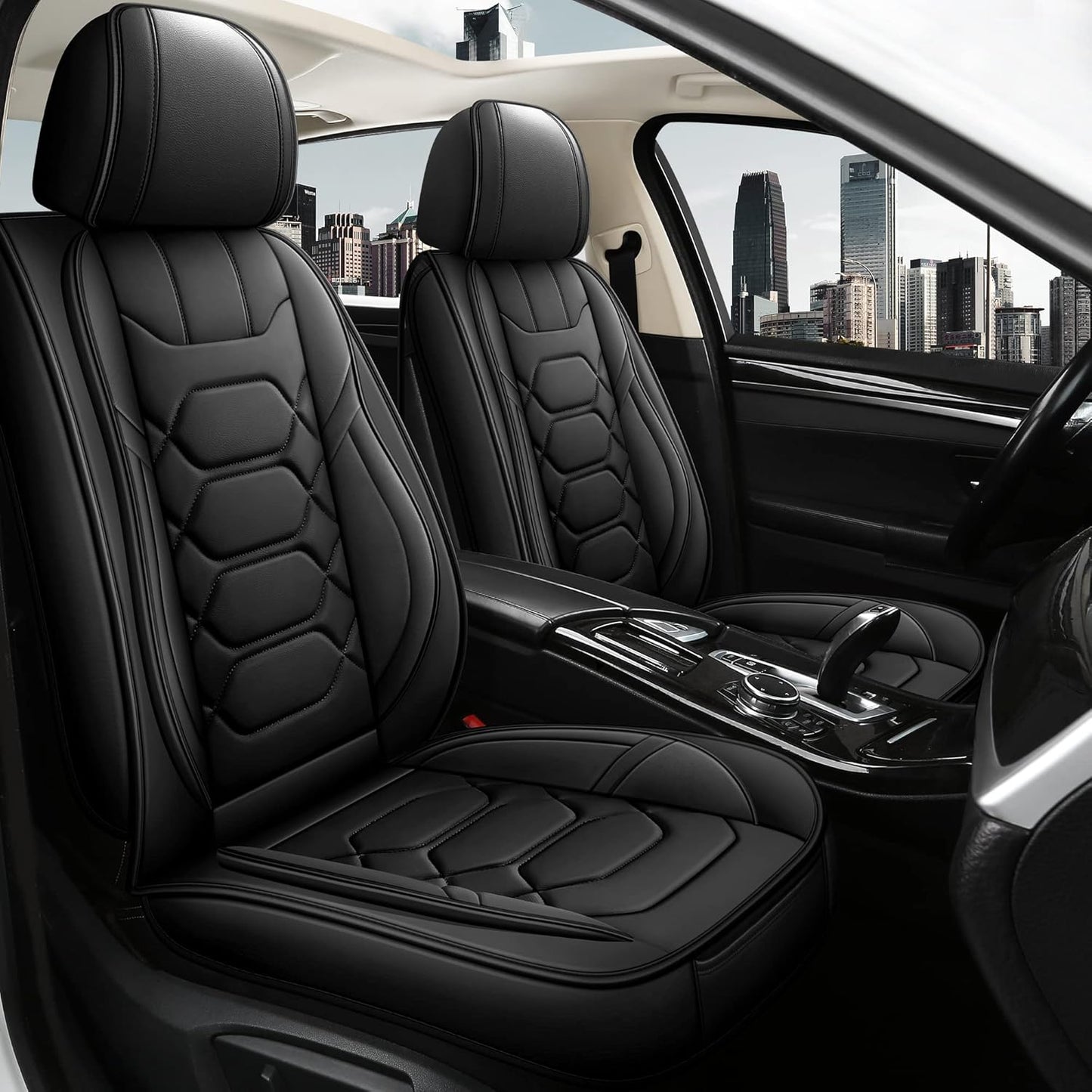 Pariitadin Leather Car Seat Covers Front Pair, Waterproof Faux Leather Seat Covers for Cars, Non-Slip Car Interior Covers Universal Fit for Most Cars Sedans Trucks SUVs, Black