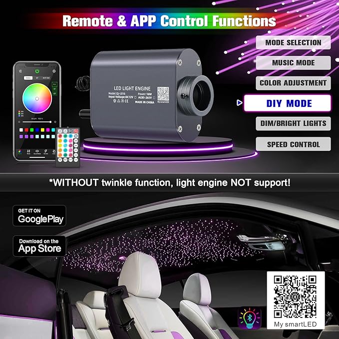 16W Starlight Headliner Kit, Star Lights for Car Roof&Home Decoration, Fiber Cable 400pcs*0.03in*9.8ft RGBW Star Light Headliner with Bluetooth APP/Remote Control/Music Mode