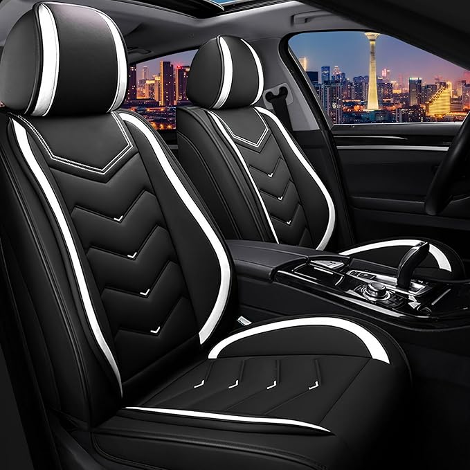 CTDS Car Seat Covers for Nissan Pathfinder 2000-2026, Stylish Sport Seat Cover, Premium Nappa Leather Car Seat Cover. Automobile Seat Covers Sets.(Standard 2 Seats/Black White)