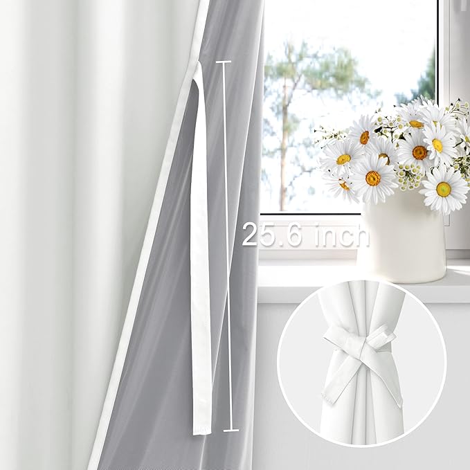 XWZO 100% Blackout Window Curtains - Thermal Insulated Black Liner Grommet Window Treatment Sewn with Tiebacks for Bedroom/Living Room/Nursery, Ivory, W42 x L84, Set of 2 Panels