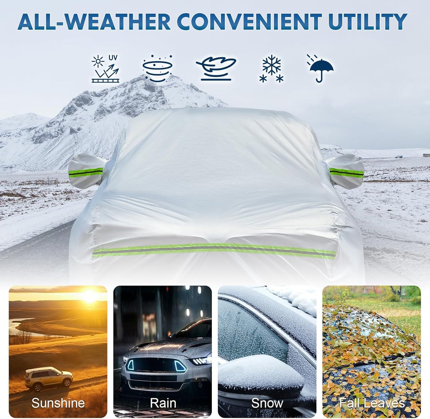 KEYOOG 6-Layer Full Car Cover is All-Weather Waterproof, Universal in All Seasons, Snow Prevention, Rainproof, Acid Rainproof, Sunscreen, Ultraviolet-Proof, Applicable to SUV and MPV (181"-190")