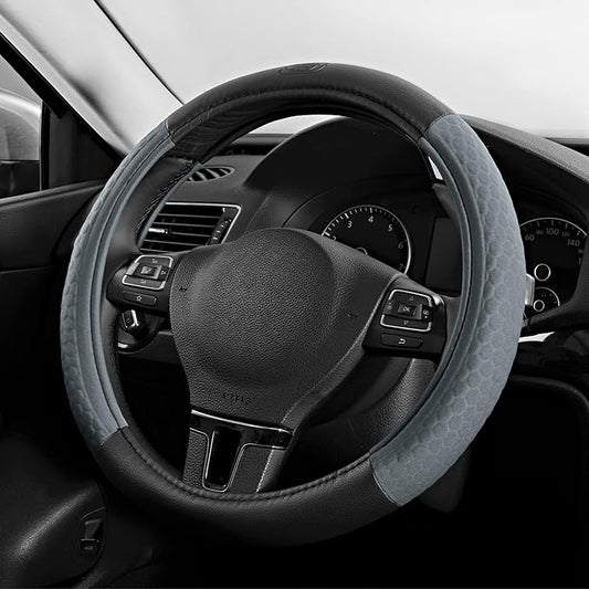 Skechers Steering Wheel Cover,Leather Steering Wheel Cover Hexcomb Design Embedded TPE Steering Wheel Universal Fit 14" 1/2-15" Car Wheel Protector for Men Women Fit Suvs,Vans,Sedans,Car,Trucks,Grey