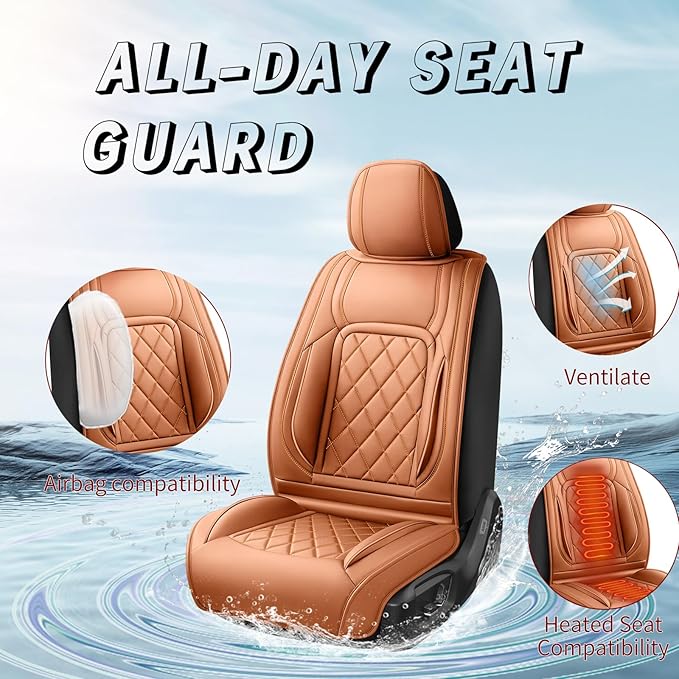 Fit HRV Car Seat Covers Compatible with Honda HRV 2016-2025 2026, Premium Leather Breathable, Wear Resistant, Airbag Compatible, All-Weather Protection & Full Coverage, Full Set Brown