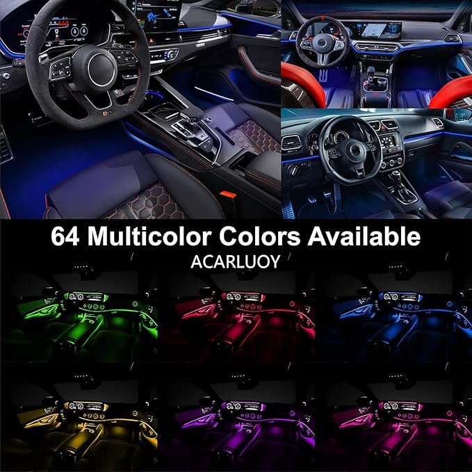 Acrylic Car LED Ambient Light, Fiber Optic Interior Light Strip, 24 Million Types, Ambient Light KKT that Swings with The Melody of Music (RGB Color 10 in 1)