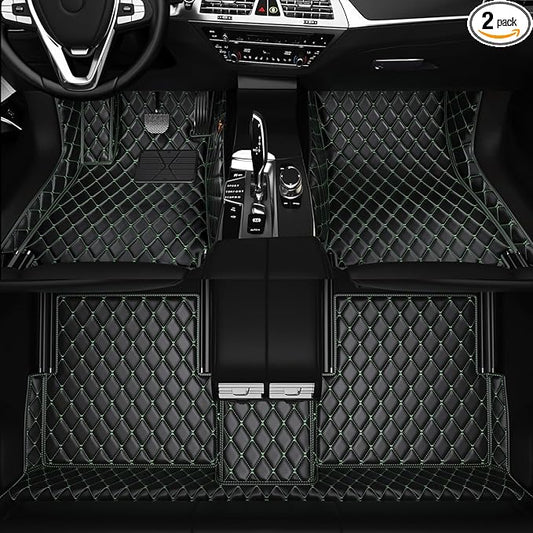 All-Weather car Floor MATS-Suitable for 99% of car Models,Leather car mat, offering Personalized Embroidery and Multiple Color Options,Provide Protection for car Rug (Black Green)