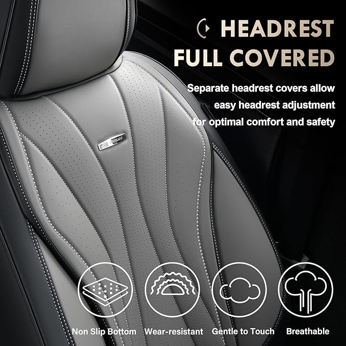 Coverado Car Seat Covers Front Seat, Waterproof Seat Cover, Leather Seat Cover for Cars, Automotive Seat Cover, Driver Car Seat Protector, Front Seat Cushion Universal Fit for Most Cars (Black&Gray)