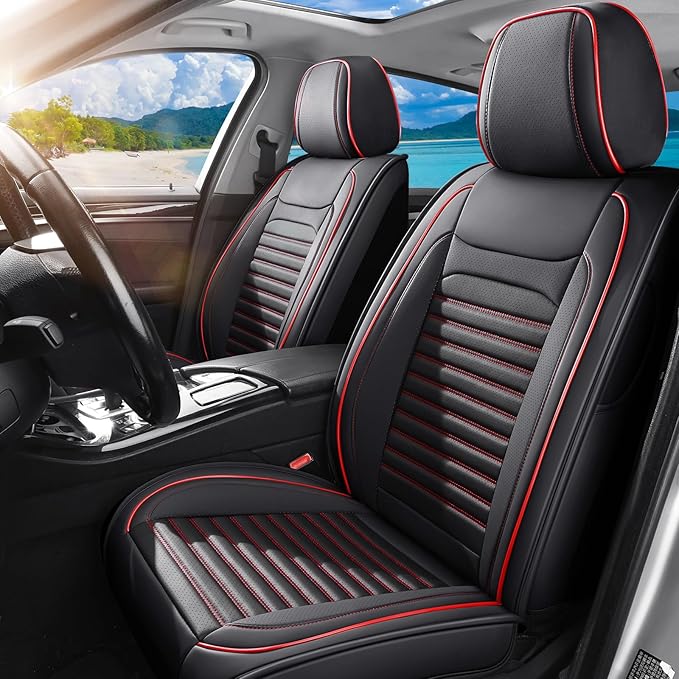 Car Seat Covers Full Set Fit for Toyota C-HR 2018-2022, Premium Faux Leather Car Seat Protector,Breathable Anti-Slip Full Wrapping Edge Seat Covers(Black&Red,Full Set)