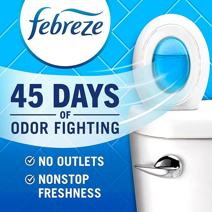 Febreze Bathroom Air Freshener, Odor-Fighting, Plug In Alternative, Air Fresheners for Small Spaces in Home, Bathroom, Kitchen, & Closet, Pet & Litter Box Odor Fighter, Ocean Scent, 4ct