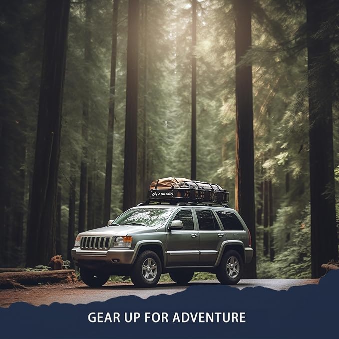 ARKSEN 64"x23"x6" Roof Rack Skinny Cargo Carrier with Basket & Net, Heavy Duty Weather Resistant Top Mount Cargo Rack, Luggage & Camping Gear Storage for Car, Truck or SUV Transport