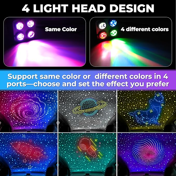 600PCS 32W Meteor Starlight Headliner Kit,4 Light Colors Twinkle Fiber Optic Star Ceiling Lights,0.03in*13.1ft/4m, App/Remote Control Rgbw Shooting Star Headliner Kit Car Roof Home Ceiling