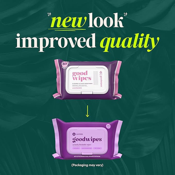 goodwipes Flushable Butt Wipes - Vitamin E & Aloe - Sewer & Septic Safe - Extra Large Adult Wet Wipes For Women & Men - Bathroom Essentials - Lavender, 318 Count (6 Packs + 1 Travel)