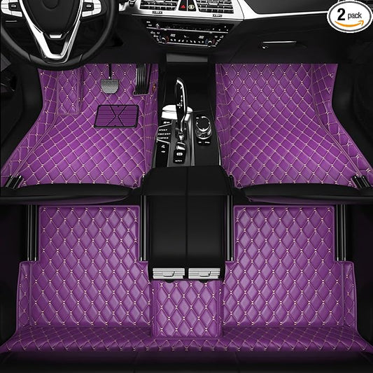 All-Weather car Floor MATS-Suitable for 99% of car Models,Leather car mat, offering Personalized Embroidery and Multiple Color Options,Provide Protection for car Rug (Purple Beige)