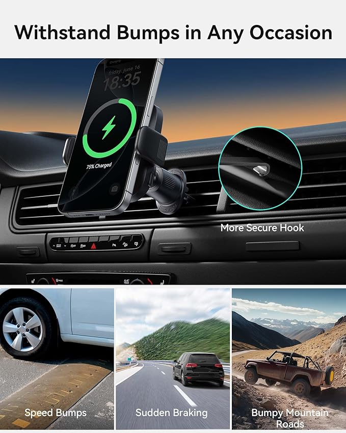 INIU Qi2 Certified 15W Car Phone Holder Wireless Charger, Ultra-Stable 22N for MagSafe Car Mount Charger with Cooling Fins & RGB Lighting Only for iPhone 16/15/14/13/12 Series, Pink