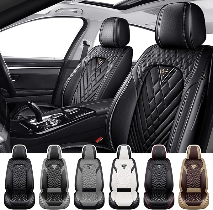 Truck Seat Covers for Ram 1500 2009-2026, Waterproof Premium Leather Full Coverage Car Seat Cover, Muscle Sport Style Auto Interior Seat Cover Sets (Front Set/Black)