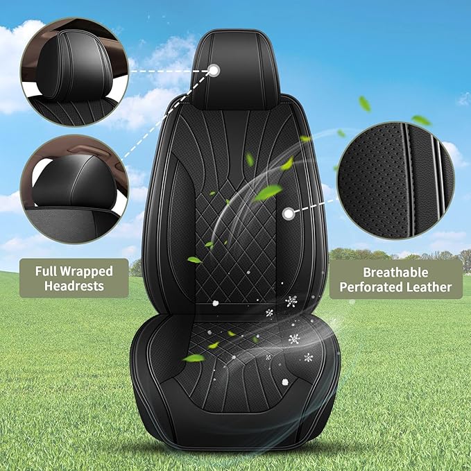 Car Seat Covers Front Pair for Subaru Forester 2007-2024 2025: Breathable Perforated Leather Seat Cover (Black)