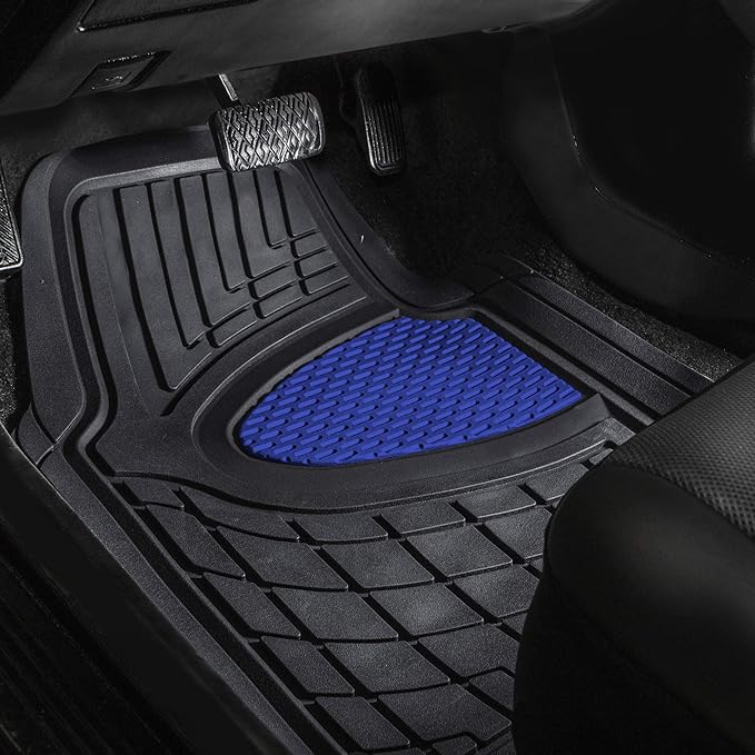 FH Group Automotive Floor Mats Tall Channel Blue Universal Fit Full Set Climaproof™ for Most Sedan, SUV and Trucks, Trimmable Rubber Combo Small Car Seat Cover Design Heavy-Duty Floor Mats for Car