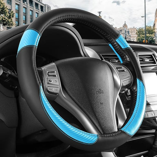 Non-Slip Car Nappa Leather Steering Wheel Cover,Universal Car Accessories Women Men Fit 14" 1/2-15" Suvs/Vans/Sedans/Cars/Trucks,Light Blue