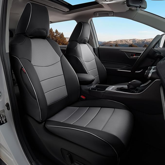 Custom Fit RAV4 Hybrid Seat Cover for Toyota RAV4 2019 2020 2021 2022 2023 2024 2025 Hybrid-LE/XLE/Limited/Woodland Edition/XLE Premium,Faux Leather,2-Row Full Set,(Black&Gray)