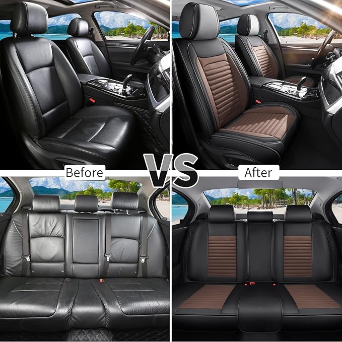 Car Seat Covers Full Set Fit for Toyota RAV4 Hybrid 2016-2026, Premium Faux Leather Car Seat Protector,Breathable Anti-Slip Full Wrapping Edge Seat Covers(Black&Brown,Full Set)