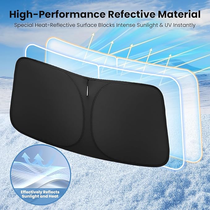 Windshield Sun Shade for Honda Civic 2022 2023 2024 2025 2026 – Custom Fit Sun Shield with Mirror Cut‑Out, Blocks Heat & UV, Foldable with Storage Pouch - Honda Civic Windshield Sunshade