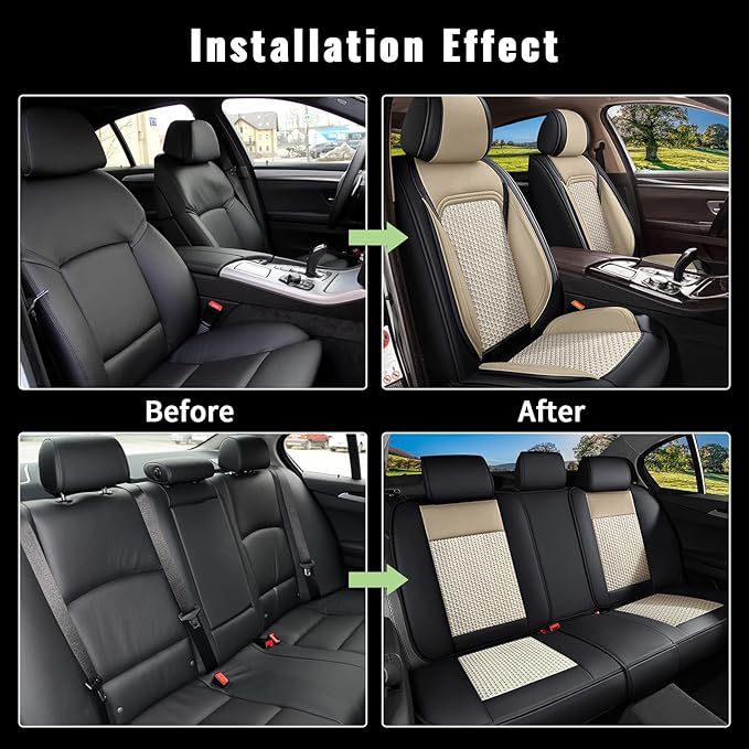 Car Seat Covers Full Set for Lexus NX 300/200t 2007-2025 2026, Breathable Cooling Ice Silk Leather Car Seat Cover 5 Seats for Lexus NX 300/200t Accessories (Black&Beige)