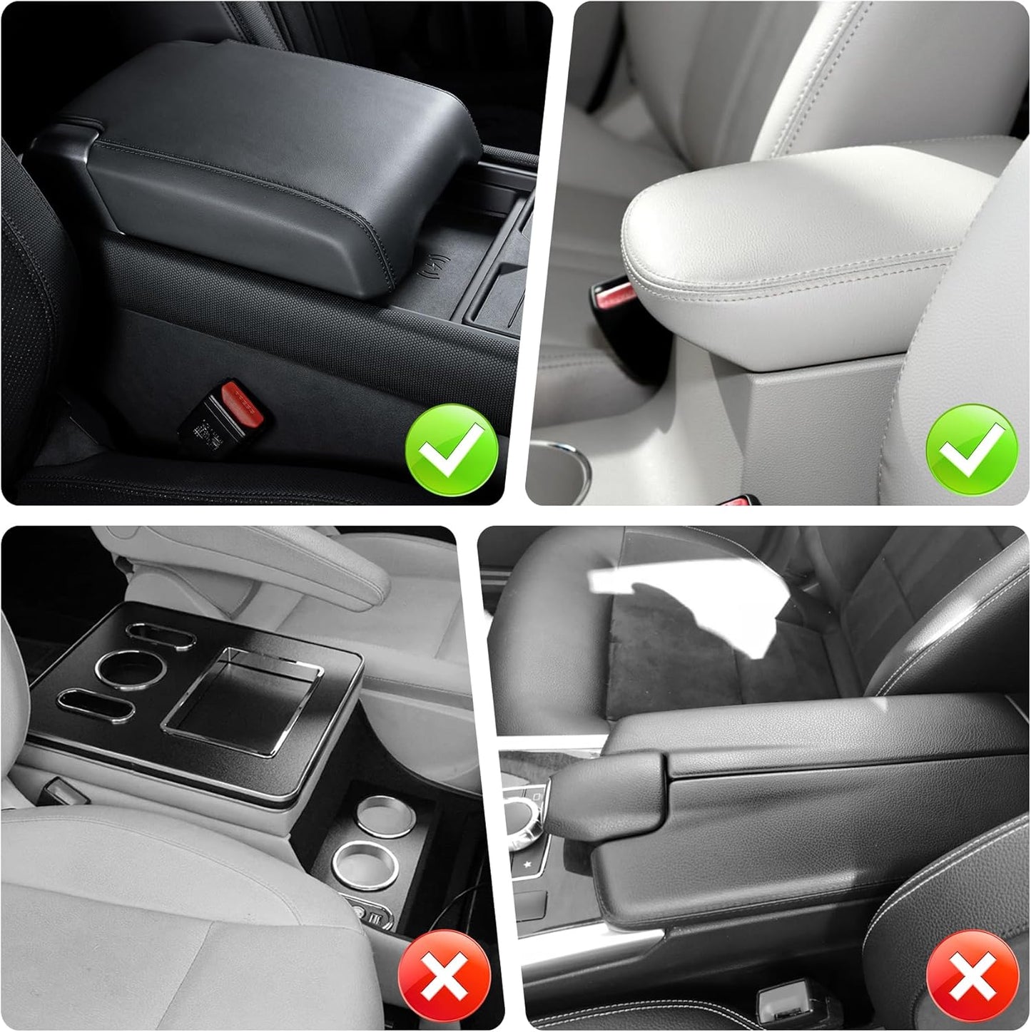 SINGARO Car Leather Center Console Cover with 2 Storage Bags, Universal Furry Fluffy Car Armrest Seat Box Pad, Comfortable Car Interior Accessories, Fits for Most Vehicles (Black)