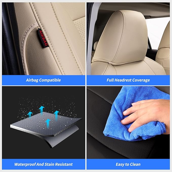 coverdream Rav4 Seat Covers Custom Fit for Toyota Rav4 2013-2018 LE SUV Seat Cushion,Fully Covered,Waterproof Leather Car Seat Protector(Full Set,Beige)