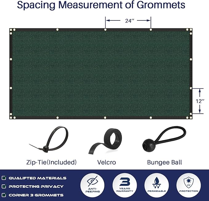 Windscreen4less Privacy Fence Screen Heavy Duty Windscreen Fencing Mesh Fabric Shade Net Cover with Brass Grommtes for Outdoor Wall Garden Yard Pool Deck, 8'x176' Green