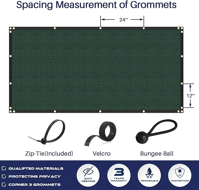 Windscreen4less Privacy Fence Screen Heavy Duty Windscreen Fencing Mesh Fabric Shade Net Cover with Brass Grommtes for Outdoor Wall Garden Yard Pool Deck, 8'x108' Green