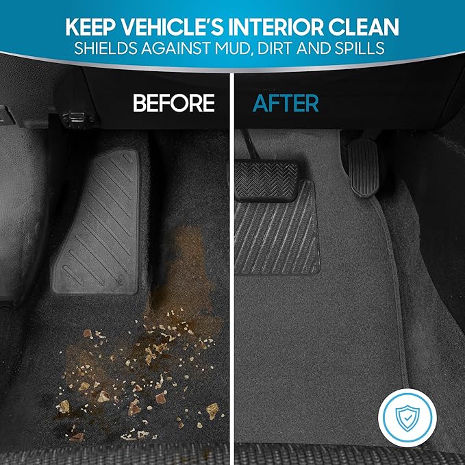 BDK Classic Carpet Floor Mats for Car & Auto - Universal Fit -Front & Rear with Heelpad (Charcoal) - MT100CC