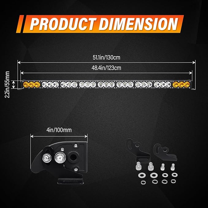 Willpower 49 inch LED Light Bar Single Row White Amber Dual Color 270W Off Road Light Bar Spot Flood Combo LED Work Light Truck UTV 4x4 Cars SUVs ATVs Boats Fog Driving Light with Wiring Harness kit