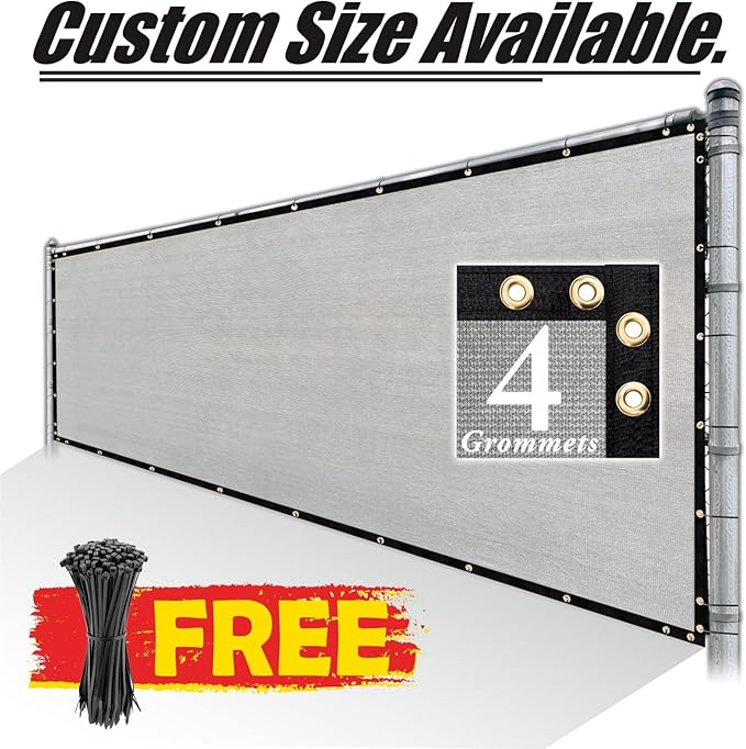 Royal Shade Custom Size 6' x 13' Grey Fence Privacy Screen Windscreen Cover Netting Mesh Fabric Cloth - Cable Zip Ties Included (We Make Custom Size)
