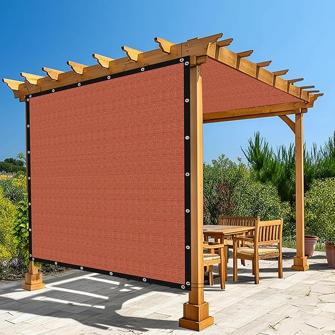 Amagenix 90% Pergola Shade Cover 7' X 16' Sun Shade Cloth with Grommets for Outdoor Garden Patio Porch, Commercial Grade 200 GSM - Cable Zip Ties Included (We Customized) GN108, Rust Red