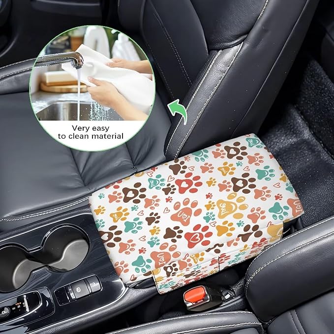 Dreaweet Dog Paw Center Console Armrest Pad Cover Thick Arm Rest Cover for Car Cute Car Accessories for Women Scratch Proof Comfy Car Center Console Cushion Pad with Pockets