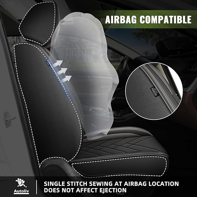 AOMSAZTO Front Seat Covers Fit for Nissan Kicks 2018-2025 2026 Waterproof Faux Leather Car Seat Cover Compatible with Airbag(2PCS Front, Black&Grey)