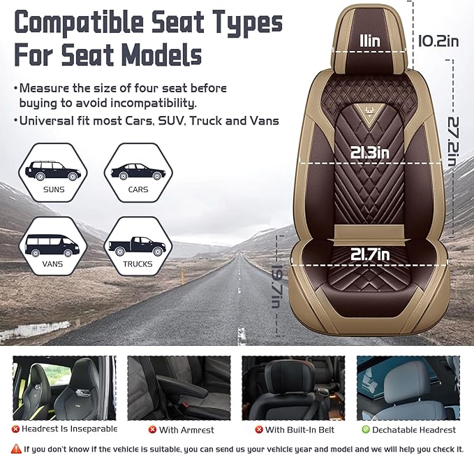 Truck Seat Covers for GMC Sierra 1500 2007-2026, Waterproof Premium Leather Full Coverage Car Seat Cover, Muscle Sport Style Auto Interior Seat Cover Sets (Front Set/Brown Coffee)