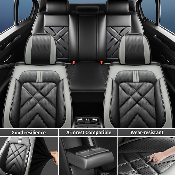 CX-7 Car Seat Covers Fit for Mazda CX-7 2007-2012, Full Coverage Premium Leather Waterproof Breathable Seat Covers, Automotive Seat Protectors, Airbag Compatible(2 Front Seats, Black Gray)