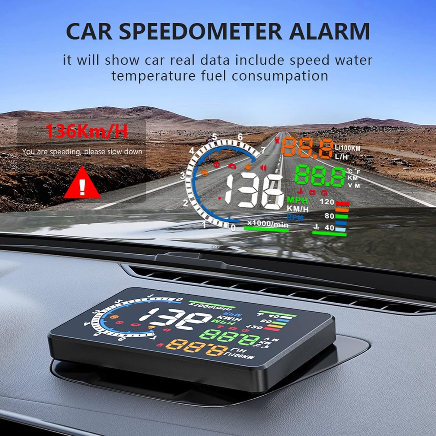 Heads Up Display for Cars, Digital Speedometer for Car A8 with OBD Function, 5.5 Inch Large Screen, HUD Speedometer for Car for All Vehicles