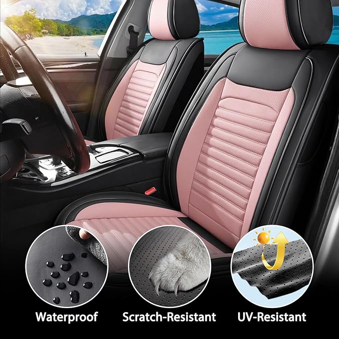 Car Seat Covers Full Set Fit for Toyota RAV4 Hybrid 2016-2025,2026, Premium Faux Leather Car Seat Protector,Breathable Anti-Slip Full Wrapping Edge Seat Covers(Black&Pink,Full Set)
