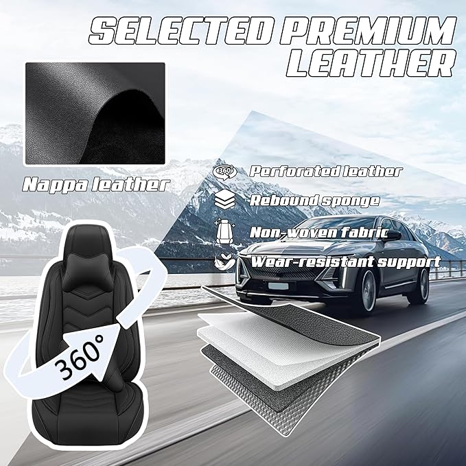 Car Seat Covers Fit for Toyota rav4 2000-2026, Stylish Sport Seat Covers, Waterproof Wear-Resistant Premium Nappa Leather Car Seat Cover.(Full Set with Pillow/Pure Black)