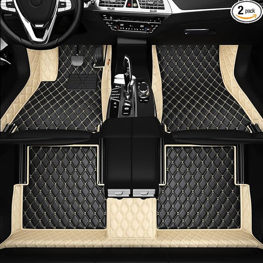 All-Weather car Floor MATS-Suitable for 99% of car Models,Leather car mat, offering Personalized Embroidery and Multiple Color Options,Provide Protection for car Rug (Rice1)